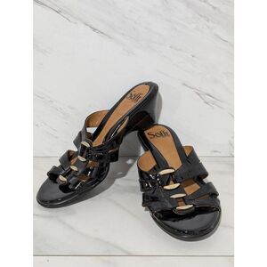 Sofft Women's Black Solid Open-Toe Wedge Heel Patent Leather Upper Sandal Size 8